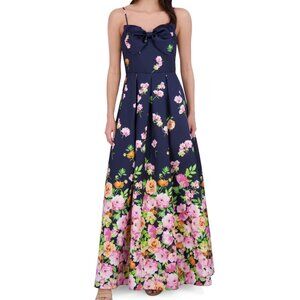 Eliza J Navy Floral Bow Ball Gown | Sleeveless Maxi | NWT Size 14